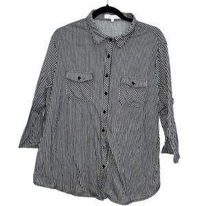 Eden & Olivia Black & White Striped Button-Up Shirt 2X Made In China